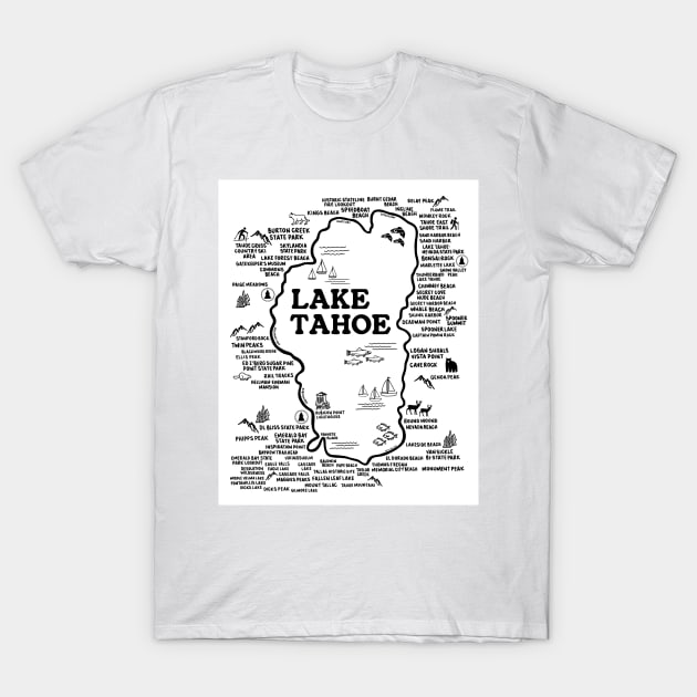 Lake Tahoe Map T-Shirt by fiberandgloss